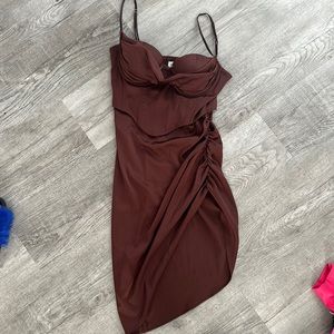 Ohpolly midi satin brown dress. Size US 6 , UK 10. Worn twice. In good condition
